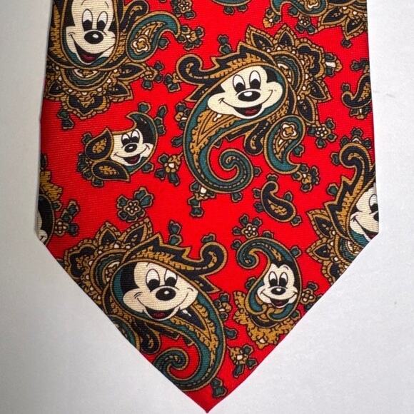 Balancine 58" Disney Necktie Mickey Mouse Red Paisley VTG Tie Works 100% Silk - Picture 2 of 5